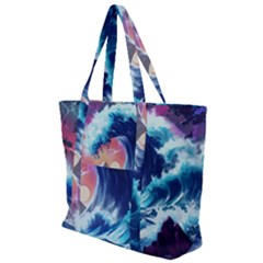 Storm Tsunami Waves Ocean Sea Nautical Nature Zip Up Canvas Bag by Ravend