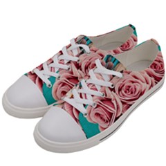 Coral Blush Rose On Teal Men s Low Top Canvas Sneakers by GardenOfOphir