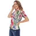 Captivating Coral Blooms Women s Short Sleeve Double Pocket Shirt View3