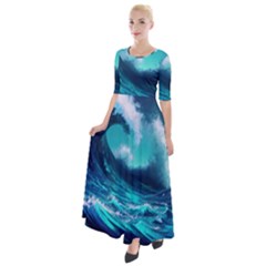 Tsunami Tidal Wave Ocean Waves Sea Nature Water Half Sleeves Maxi Dress by Ravend