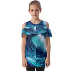 Tsunami Tidal Wave Ocean Waves Sea Nature Water Fold Over Open Sleeve Top by Ravend