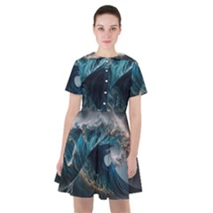 Tsunami Waves Ocean Sea Water Rough Seas 7 Sailor Dress by Ravend