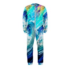 Tsunami Waves Ocean Sea Nautical Nature Water Painting Onepiece Jumpsuit (kids) by Ravend