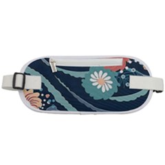 Waves Flowers Pattern Water Floral Minimalist Rounded Waist Pouch by Ravend