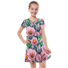 Azure Watercolor Flowers Kids  Cross Web Dress by GardenOfOphir