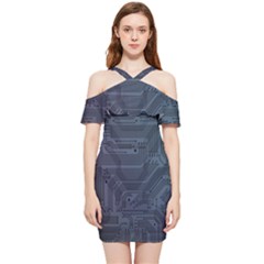 Circuit Board Circuits Mother Board Computer Chip Shoulder Frill Bodycon Summer Dress