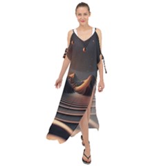 Ai Generated Swirl Space Design Fractal Light Art Maxi Chiffon Cover Up Dress