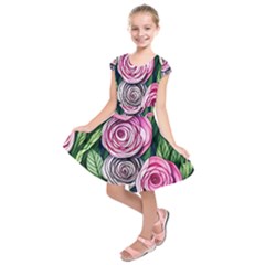 Breathtaking Bright Brilliant Watercolor Flowers Kids  Short Sleeve Dress by GardenOfOphir