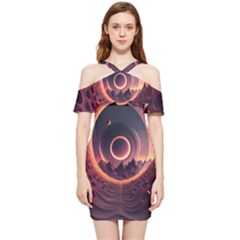 Ai Generated Swirl Space Design Fractal Light 3d Art Shoulder Frill Bodycon Summer Dress by Ravend