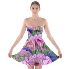 Broken And Budding Watercolor Flowers Strapless Bra Top Dress by GardenOfOphir