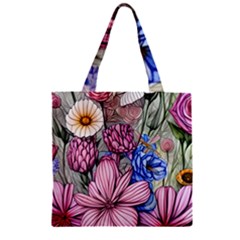Broken And Budding Watercolor Flowers Zipper Grocery Tote Bag by GardenOfOphir