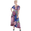 Broken And Budding Watercolor Flowers Button Up Short Sleeve Maxi Dress View1