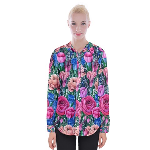Bright And Brilliant Watercolor Flowers Womens Long Sleeve Shirt by GardenOfOphir