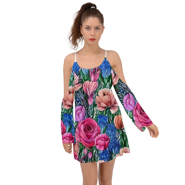 Bright And Brilliant Watercolor Flowers Boho Dress
