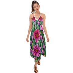 Cheerful And Cheery Blooms Halter Tie Back Dress  by GardenOfOphir