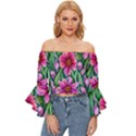 Cheerful And Cheery Blooms Off Shoulder Flutter Bell Sleeve Top View1