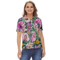 Budding And Captivating Flowers Women s Short Sleeve Double Pocket Shirt