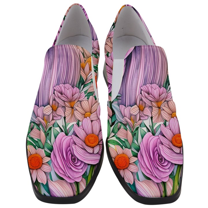 Bright And Brilliant Bouquet Women Slip On Heel Loafers