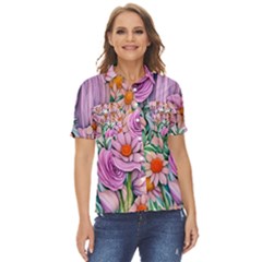 Bright And Brilliant Bouquet Women s Short Sleeve Double Pocket Shirt