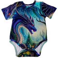 Ai Generated Dragon Fractal Art Texture Baby Short Sleeve Bodysuit by Ravend