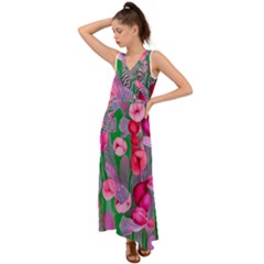Mysterious And Enchanting Watercolor Flowers V-neck Chiffon Maxi Dress by GardenOfOphir