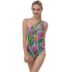 Delicate And Dazzling Watercolor Flowers To One Side Swimsuit by GardenOfOphir