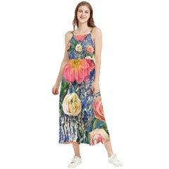 Captivating Watercolor Flowers Boho Sleeveless Summer Dress by GardenOfOphir