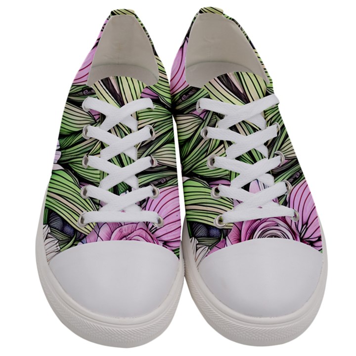 Sumptuous Watercolor Flowers Women s Low Top Canvas Sneakers