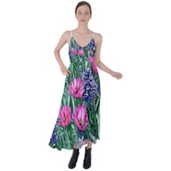 Cherished Watercolor Flowers Tie Back Maxi Dress by GardenOfOphir