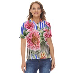 Choice Watercolor Flowers Women s Short Sleeve Double Pocket Shirt