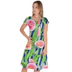 Dazzling Watercolor Flowers Classic Short Sleeve Dress by GardenOfOphir
