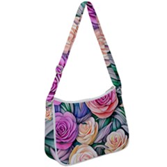 County Charm – Watercolor Flowers Botanical Zip Up Shoulder Bag by GardenOfOphir