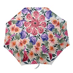 Country-chic Watercolor Flowers Folding Umbrellas by GardenOfOphir