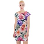 Country-chic Watercolor Flowers Cap Sleeve Bodycon Dress