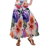 Country-chic Watercolor Flowers Satin Palazzo Pants