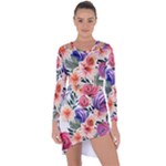 Country-chic Watercolor Flowers Asymmetric Cut-Out Shift Dress