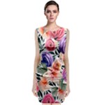 Country-chic Watercolor Flowers Sleeveless Velvet Midi Dress