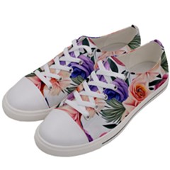 Country-chic Watercolor Flowers Men s Low Top Canvas Sneakers by GardenOfOphir