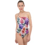 Country-chic Watercolor Flowers Classic One Shoulder Swimsuit
