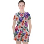 Country-chic Watercolor Flowers Women s Tee and Shorts Set