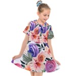 Country-chic Watercolor Flowers Kids  Short Sleeve Shirt Dress