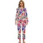 Country-chic Watercolor Flowers Womens  Long Sleeve Lightweight Pajamas Set