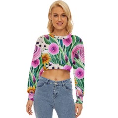 Cheerful And Captivating Watercolor Flowers Lightweight Long Sleeve Sweatshirt by GardenOfOphir