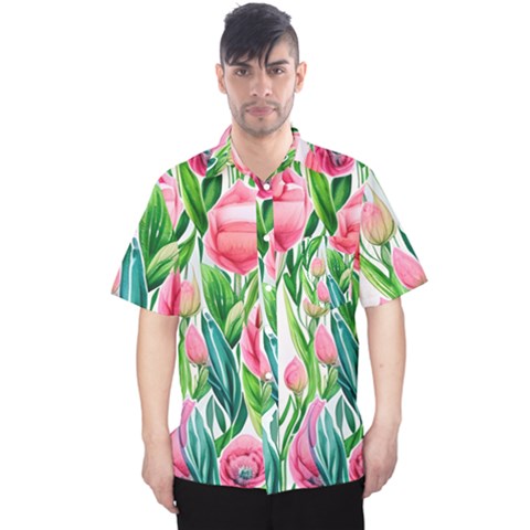 Cheerful And Captivating Watercolor Flowers Men s Hawaii Shirt by GardenOfOphir