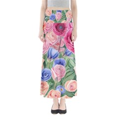 Cheerful Watercolor Flowers Full Length Maxi Skirt by GardenOfOphir