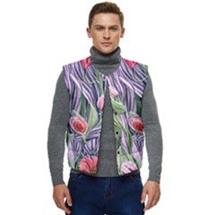 Charming Watercolor Flowers Men s Short Button Up Puffer Vest	 by GardenOfOphir