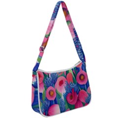 Celestial Watercolor Flowers Zip Up Shoulder Bag by GardenOfOphir