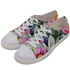 Delightful Watercolor Flowers And Foliage Men s Low Top Canvas Sneakers by GardenOfOphir