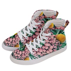 Coral Watercolor Flowers Botanical Foliage Women s Hi-top Skate Sneakers