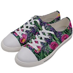Dazzling Watercolor Flowers And Foliage Men s Low Top Canvas Sneakers by GardenOfOphir